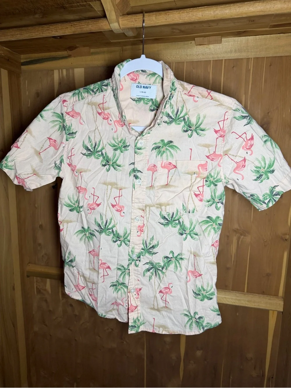 Old Navy Peach Flamingo & Palm Print youth boys Swim Trunks Set